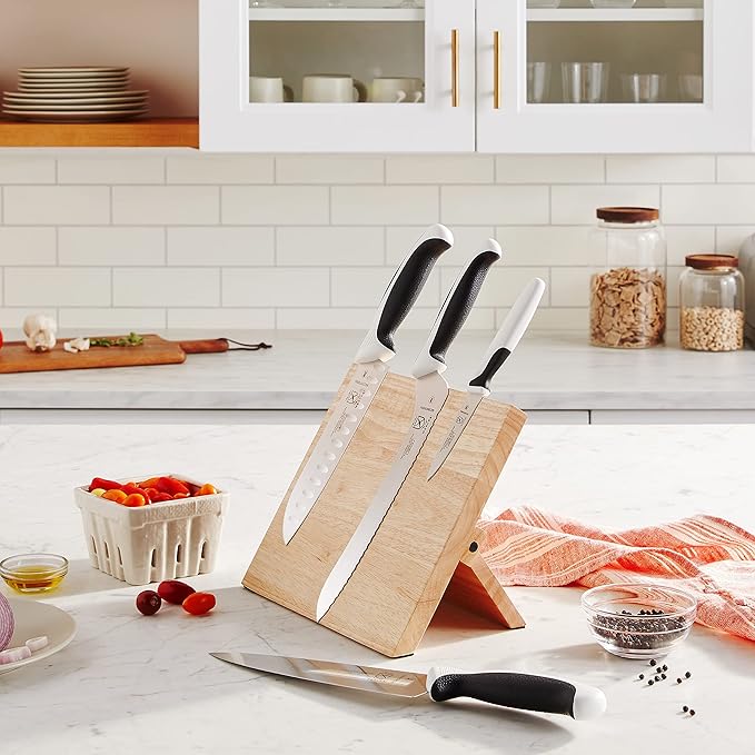 Mercer Culinary Millennia 5-Piece Magnetic Board Set, Rubberwood, White Handles