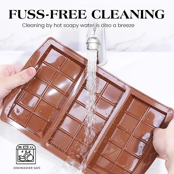 3 Pcs Dubai Chocolate Bar Mold Deep Silicone 0.85 Inch Large Stuffed Chocolate Molds Nonstick Break Apart Square Shape Thick Candy Bar Molds