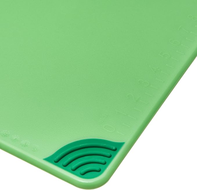 San Jamar Saf-T-Grip Cutting Board with Food Safety Hook for Kitchen, Restaurants, and Fast Food, Plastic, 18 x 24 x 0.5 Inches, Green, (Pack of 6)