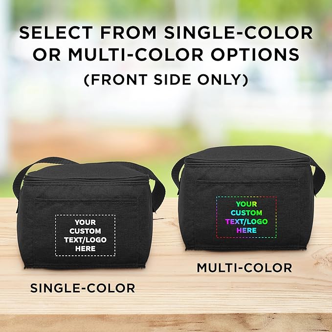 Custom Insulated Cooler Lunch Bag Set of 10, Personalized Bulk Pack - Perfect for Work, Travel, Outdoor Events - Black