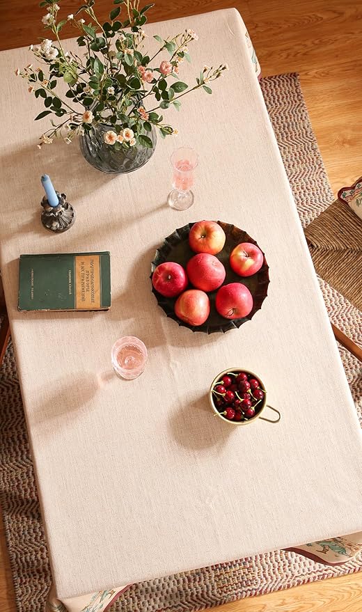 patdrea Designer French Tablecloth for Rectangle Table,Vintage Linen Trees Pattern Beige Tablecloths,Decoration Table Cover for Kitchen Dining Christmas,Thanksgiving,55"x87"-Tatiana D