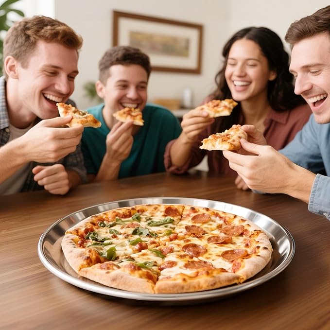 Pizza Pan 10 Inch Set of 2 for Oven, Non-Stick Stainless Steel Pizza Steel, Durable Non-Toxic Round Pizza Pans for Cookie Pizza Pie Cake, Dishwasher Safe & Easy Clean