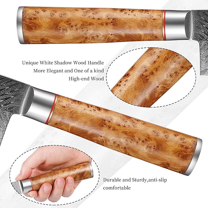 Kitory Damascus Chef Knife, 8" Ultra Sharp Kitchen knife - High Carbon 73-Layer 10Cr15CoMoV Stainless Steel - with White Shadow Wood Handle, for Kitchen and Restaurant, 2025 Gift