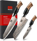 SHAN ZU Damascus Knife Set, Copper & Damascus Steel Japanese Kitchen Knives, High Carbon 33 Layer Hand Forged Utility Knife Professional Sharp Kitchen Knife with Maple Wood Handle