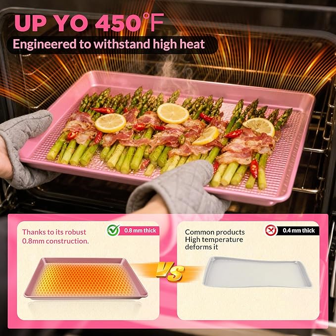 Saker nonstick baking sheet pan set,Multi-Use Non-Stick Baking Pan Set, Stackable Carbon Steel Cookie Sheets for Even Baking, Roasting & Meal Prep, Oven Safe & Easy Clean (pink)