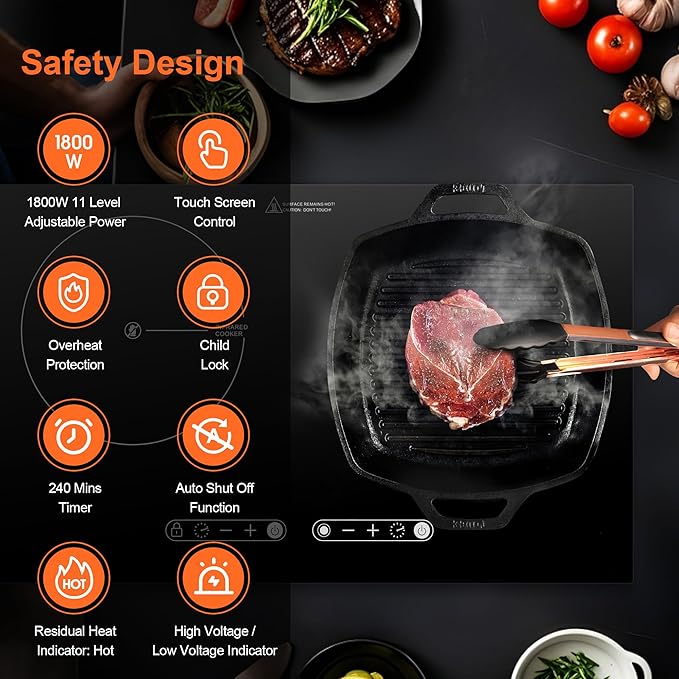 Dual Coil Design of 2 Burner Cooker, 1800W Electric Ceramic Hot Plate for Cooking, Infrared Double Burner Portable Countertop or 24inch Built-in Cooktop Radiant Stove Top, Compatible with All Cookware