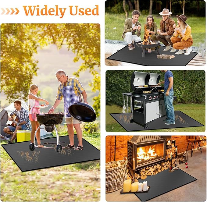 76 ×52 inches Under Grill Mat for Outdoor Grill/ Fireproof Grill Pad for Fire Pit, Double-Sided Indoor Fireplace Mat Fire Pit Mat, Oil-Proof Waterproof BBQ Grill Mats Pad for Deck and Patio Gas Grills