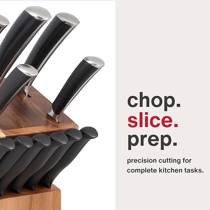 Zyliss Comfort Pro 12-Piece Cutlery Block Set - German Stainless Steel Kitchen Knife Set - Dishwasher Safe Knife Set & Acacia Knife Storage Block - 12 Pieces