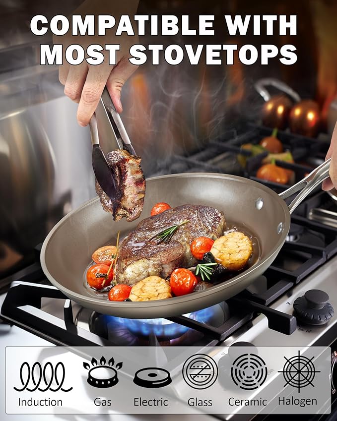Cooks Standard Frying Pan Hard Anodized Ceramic Nonstick, 10.5-inch Classic Skillet Egg Omelette Fry Pan with Stainless Steel Handle, Induction Compatible, Bronze