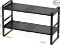 Expandable Stackable Aadjustable Shoe Rack Pantry Shelf for Kitchen Cabinets Counter Shelves Countertop Cupboard Storage Solution,Sturdy Heavy-Duty Metal Construction(2Packs/Black/Medium)
