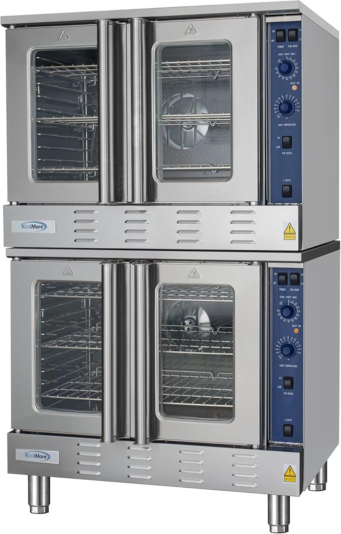 KoolMore 38 in. Full Size Double Commercial Liquid Propane Convection Oven 108,000 BTU With Stacking Kit in Stainless-Steel (KM-DCCO54-LP)