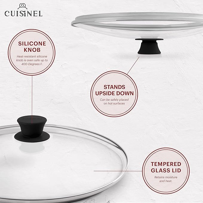 Cuisinel Cast Iron Skillet with Lid - 12"-Inch Frying Pan + Glass Lid + Heat-Resistant Handle Cover - Pre-Seasoned Oven Safe Cookware - Indoor/Outdoor Use - Grill, BBQ, Fire, Stovetop, Induction Safe