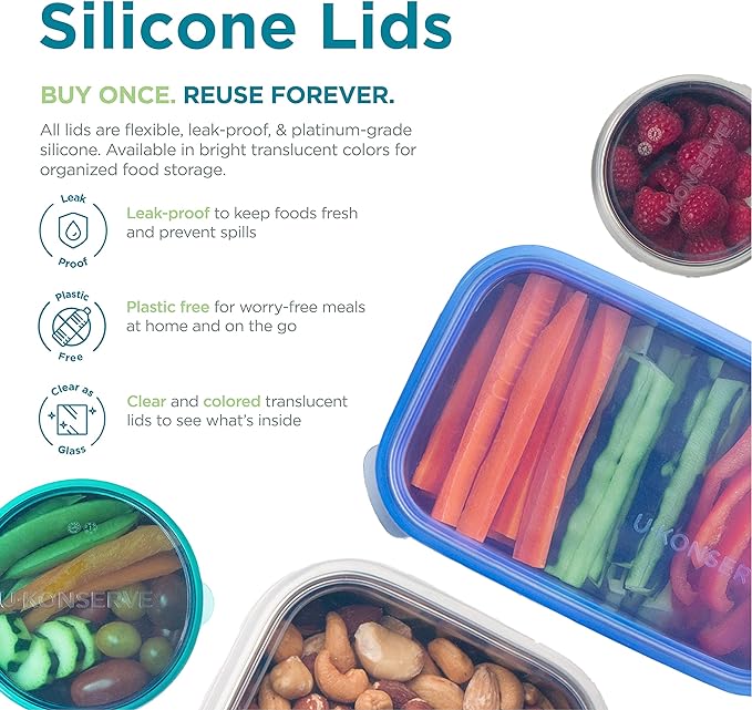 U Konserve Stainless Steel Round Food Storage Bento Box Container, Leak Proof Silicone Lid Dishwasher Safe - Plastic Free, 16oz
