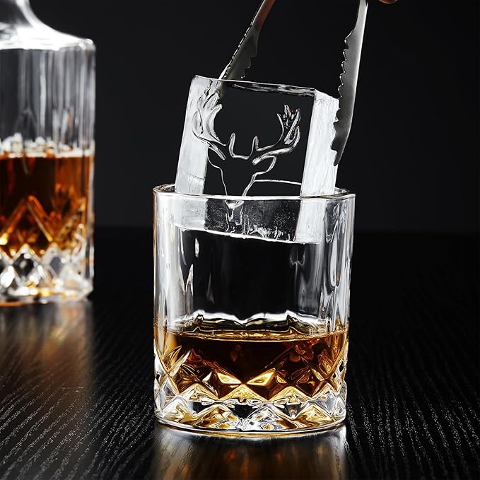 Clear Square Ice Cube Maker Mold for Whiskey Bourbon, Hunting Gifts for Men, Stocking Stuffers for Men, 4 Hunting Theme Ice Stamp Included