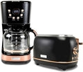 Haden Heritage 2 Slice Wide Slot Stainless Steel Toaster Bundled with 12 Cup Programmable Drip Coffee Maker Coffee Machine, Black & Copper