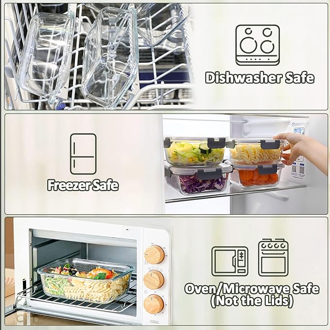 M MCIRCO 10-Pack,22 Oz Glass Meal Prep Containers,Glass Food Storage Containers with lids,Lunch Containers,Microwave, Oven, Freezer and Dishwasher (Gray)