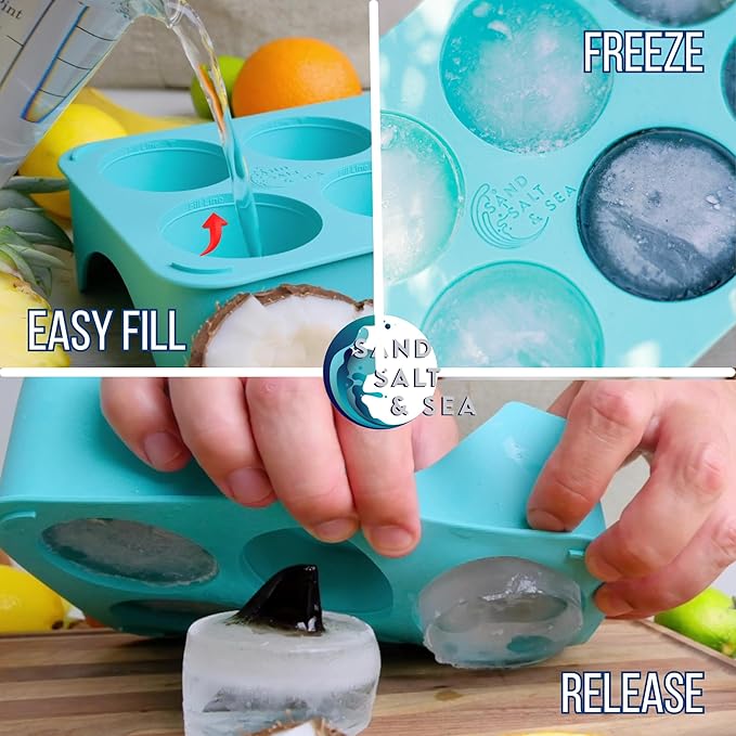 Silicone Shark Fin Ice Cube Tray, 100% Food Grade, BPA-Free Sharkweek Shark Gifts, Dishwasher Safe Silicone, Shark Party or Birthday Gift, Upright-Floating Fin Ice Mold