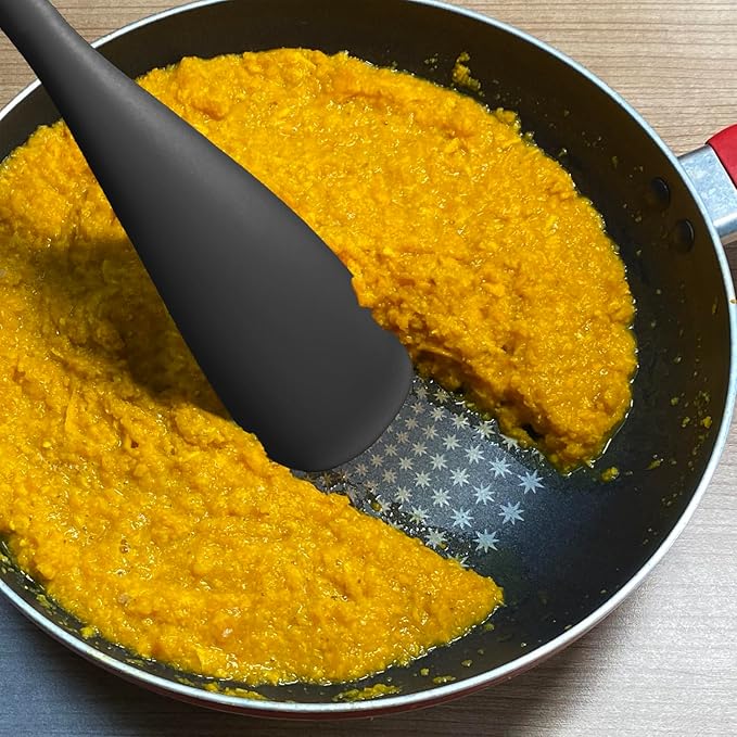 Silicone Spatula Spoon, Great for Both Cooking and Serving Durable BPA-Free Matte Black Silicone, Seamless Design, Safe for Nonstick Cooking Surfaces, 2-Pcs, Black