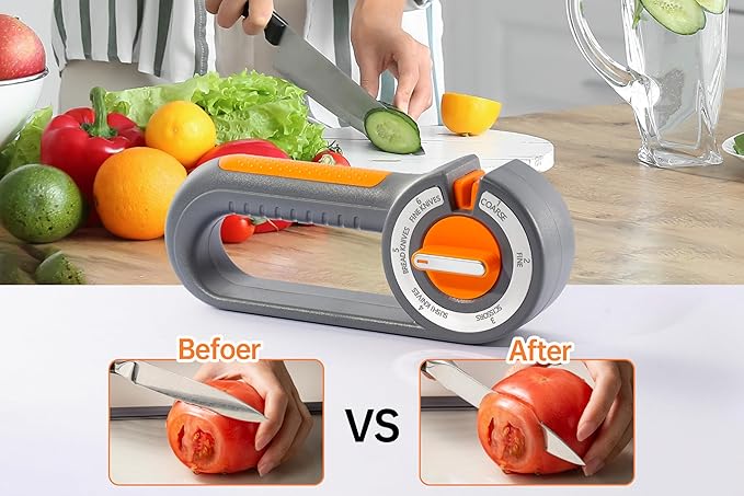 Kitchen Knife Sharpener, 6-in-1 Stage Pocket Knife Sharpeners, Manual Knife Sharpener with Ceramic Rods, Diamond Sand, Tungsten Steel Sheets, Chefs Choice Knife Sharpeners for Kitchen Knives