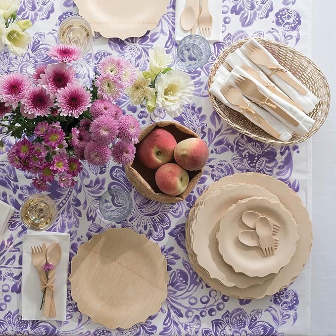 Bambu Pack of 25-7 Inch Disposable Bamboo Plates Fancy, Biodegradable Eco Friendly Products, Bamboo Disposable Plates for Party, Weddings, and Events, Great For Any Occasion, Compostable Plates
