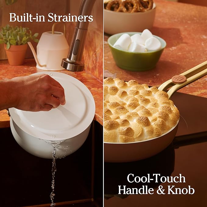 Our Place 8-Piece Essentials Complete Cookware Set - Ceramic Fry Pan Trio & Modular Rack Storage | Nontoxic Thermakind™ Nonstick, Oven Safe up to 450°F & Compatible with All Cooktops | Char