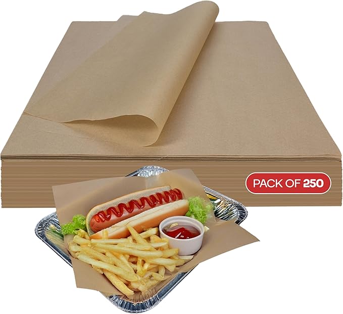 Brown Deli Paper Sheets, 12" x 12" (250 pcs.) - USA-Made Premium Food Basket Liners - PFAS-free Grease Resistant Deli Paper Sheets for Snack & Baking Wrap, Picnic & Party by IDL Packaging