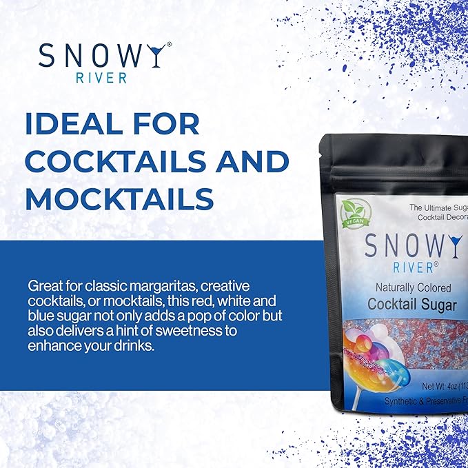 Snowy River Americas, Cocktail & Margarita Sugar Rimmer - Vibrant Naturally Colored Sugar for Cocktail Rimming, Baking & Decorating, Medium Crystal - 4oz