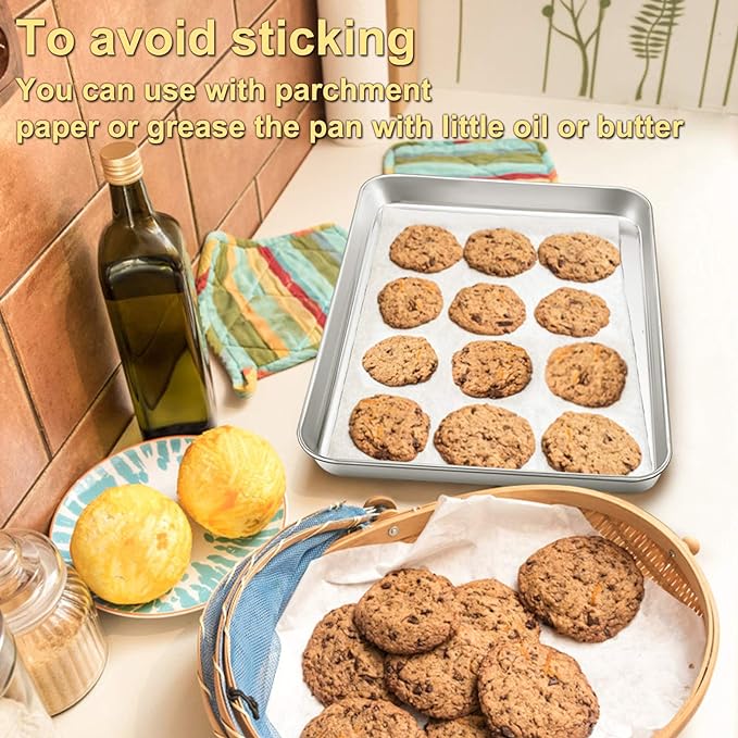 P&P CHEF 16 Inch Baking Cookie Sheet, Oven Pan Tray Stainless Steel Sheet Pan for Kitchen, Oven Bakeware for Multi Uses, Shiny Look & Dishwasher Safe, Healthy & Heavy Duty, 4Pcs