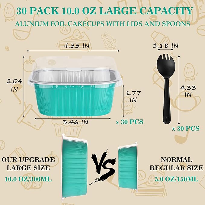 30PC 10oz Square Cake Pans with Aluminum Foil Lids for Baking & Party, Blue