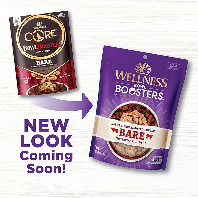 Wellness Bowl Boosters Bare, Dog Food Topper for Small, Medium, & Large Breeds, Grain Free, Natural, Freeze Dried, Beef, 4 Ounce Bag (Pack of 1)