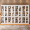 70.8" Tall Farmhouse Kitchen Pantry Cabinet with Glass Doors, Modular Storage Cabinet with 6-Tier Adjustable Shelves, White, Wooden Hutch for Kitchen, Living Room, Set of 4
