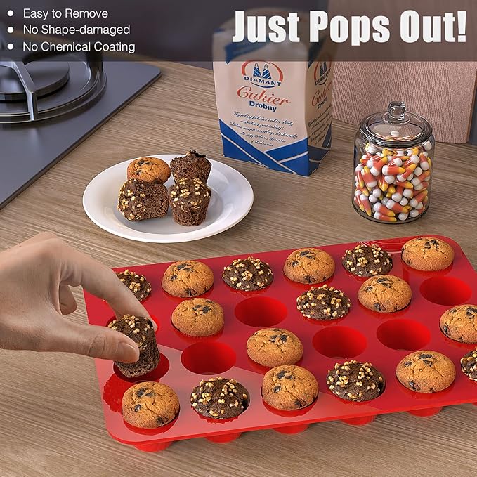 SILIVO 2-inch Deep Mini Muffin Pans Nonstick 24 Cup (2 Pack) - Mini Cupcake Pans - Silicone Muffin Tins for Muffins, Cupcakes and Egg Bites