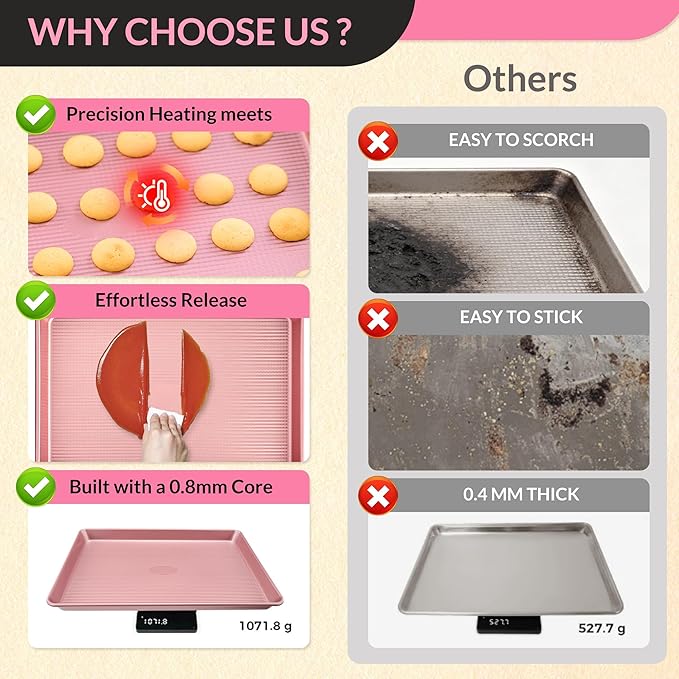 Saker nonstick baking sheet pan set,Multi-Use Non-Stick Baking Pan Set, Stackable Carbon Steel Cookie Sheets for Even Baking, Roasting & Meal Prep, Oven Safe & Easy Clean (pink)