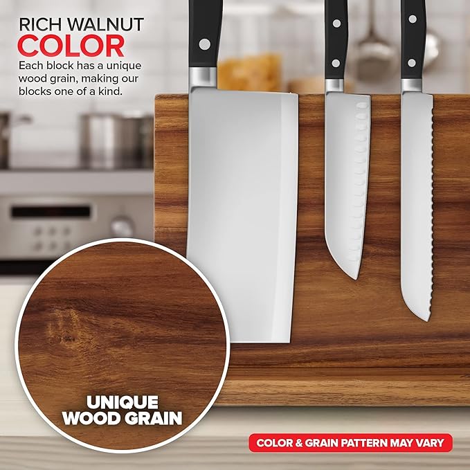 Modern Innovations Magnetic Knife Block, Double-Sided Magnet Knife Holder Stand, With Strong Enhanced Magnets, Kitchen Counter Organization Storage Rack, Wood Stand, Utensil Holders