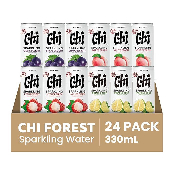 CHI FOREST Sparkling Water Beverage, 4 Flavors Variety Pack, Zero Sugar, 11.16 fl oz Cans (Pack of 24)