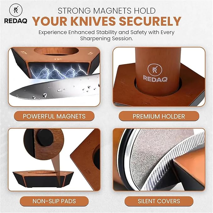 Rolling Knife Sharpener – Restore Dull Knives Quickly with 5 Magnetic Angles (12°–25°), Diamond & Corundum Discs, Safe, Stable and Easy for Home & Professional Chefs