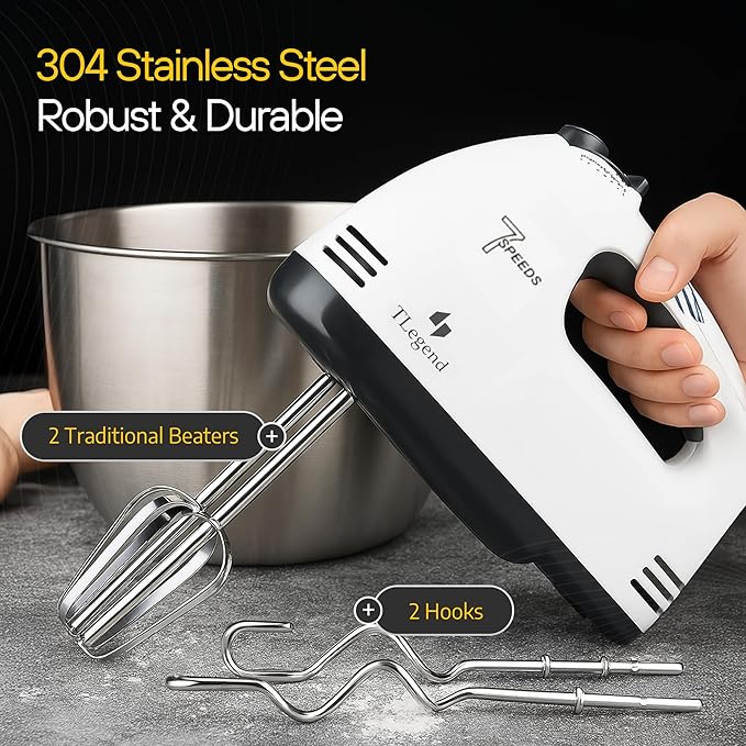 Hand Mixer Electric Handheld – 7 Speed Ultra Power Electric Mixer Handheld (White-Black)