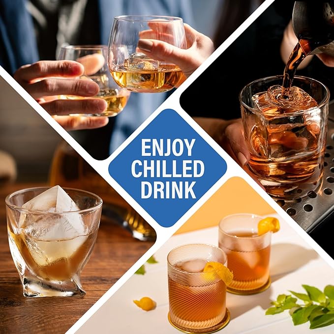 mossime Silicone Ice Cube Tray: 2pack Square Whiskey Large Ice Cube Molds - Old Fashioned Ice Cube Trays with Lid - 2inch Easy Release Big Freezer Mold for Cocktail Baby Food Soup & Juice