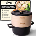 Alva Nori 2.6-Qt Enameled Cast Iron Dutch Oven Steamer Set – Made With No PTFE/PFOA/PFAS, Oven & Induction Safe – 3-Layer Enamel, No Seasoning Needed – Durable, Easy-Clean Cocotte with 2 Steamer Inserts