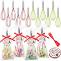 12 Sets 12 Inch Christmas Whisks Gifts DIY Fillable Christmas Tree Ornaments Xmas Colored Silicone Whisks for Cooking Heat Resistant Egg Beaters with Card Rope Bag for Candy Holder