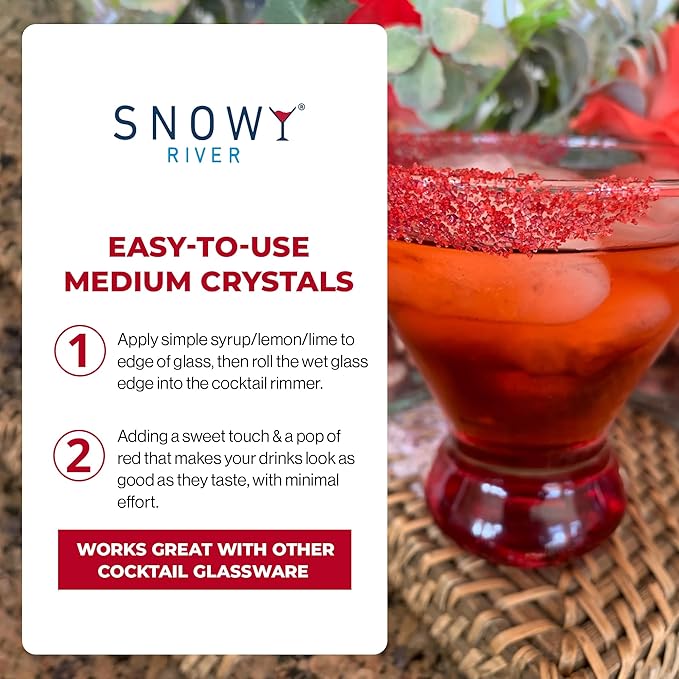 Snowy River Red, Cocktail & Margarita Sugar Rimmer - Vibrant Color Glass Rimming Sugar with Medium Crystal Texture - 16oz