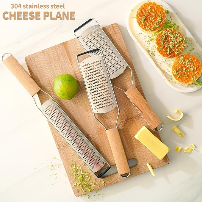 Professional Cheese Graters for Kitchen Stainless Steel Handheld,Durable Rust-Proof Metal Lemon Zester Grater With Wood Handle for Cheese,Chocolate,Spices,Kitchen Gadgets (Longboard)