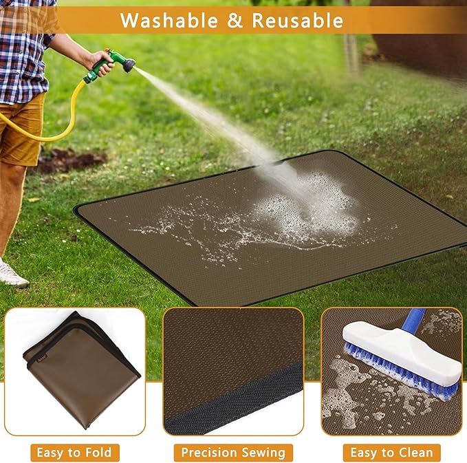 Anze Under Grill Mat for Outdoor Grill, 24x42 Inch Anti-Slip BBQ Floor Mats, Easy to Clean Reusable Fireproof Grill Pad, Oil-Proof Waterproof Protector for Indoor Fireplace Pit Mat Brown