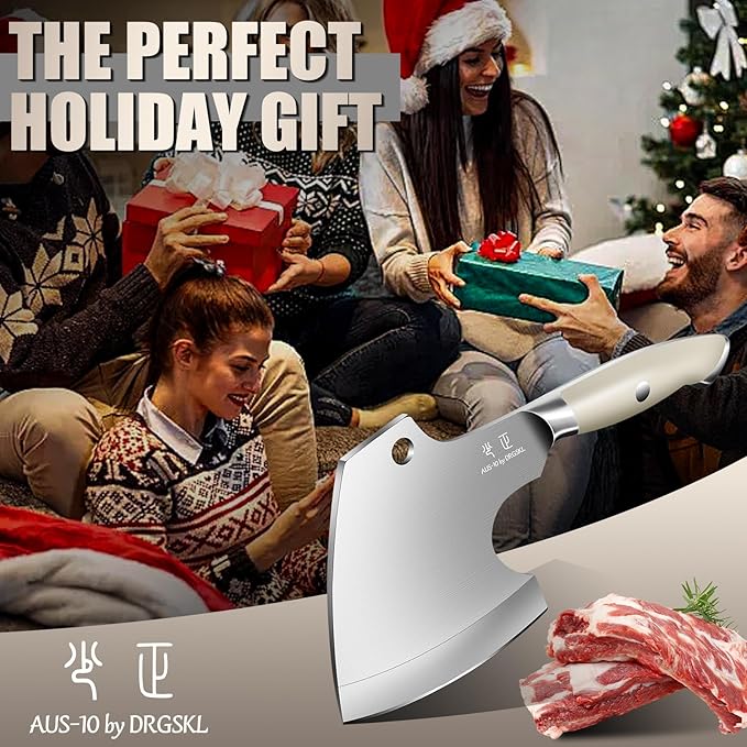 Meat Cleaver Heavy Duty - Bone Chopper, Hand Forged Kitchen Axe with Full Tang Handle, Bone Chopping Knife, Japanese Butcher Knife for Meat Cutting, Kitchen Gift for Men