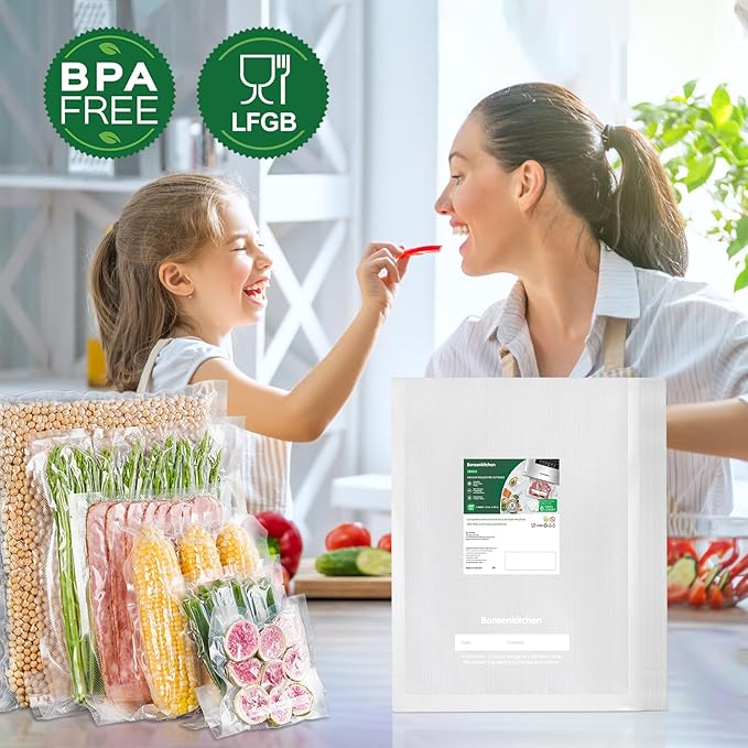 Bonsenkitchen Precut Vacuum Sealer Bags, 100 Gallon 11" x 16" Food Sealer Bags, Food Grade, BPA Free, Heavy Duty, Customized Vacuum Bags for Vac Storage, Meal Prep or Sous Vide Cooking, VB3214
