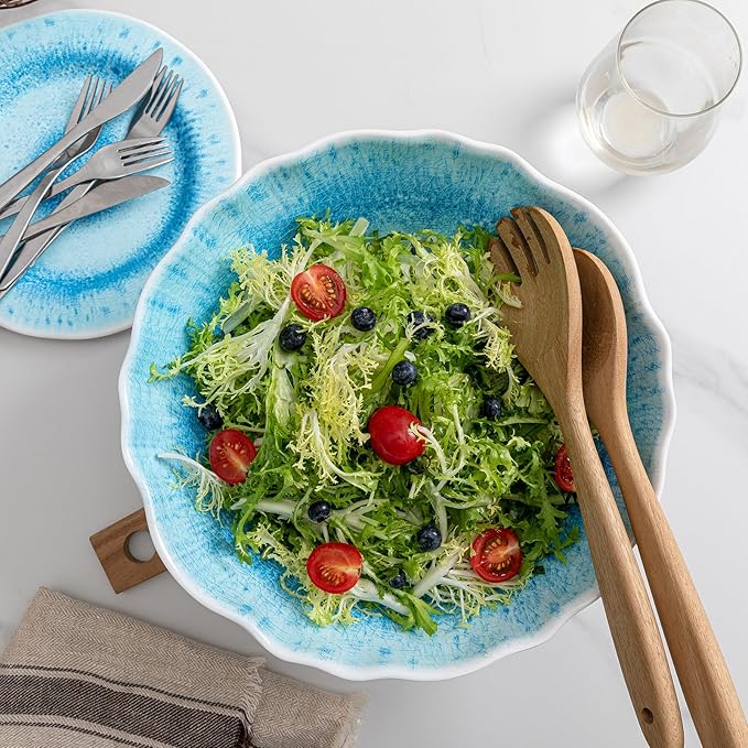 Melamine Serving Bowls, 12'' x 4'' Large Salad/Pasta/Mixing/Fruit Bowls, Set of 2 Break-resistant BPA Free Classic Melamine Bowls, Dishwasher Safe, Blue