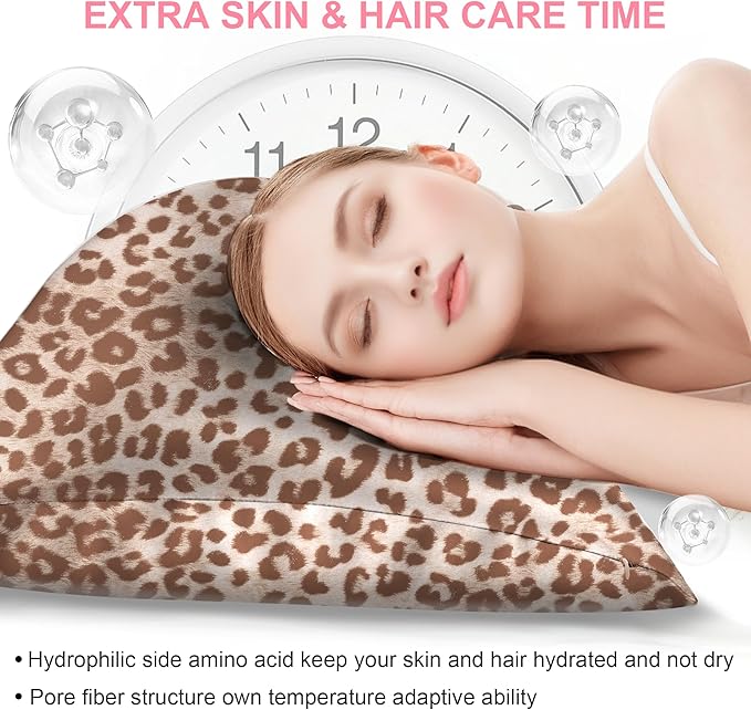 Mulberry Silk Pillow Cases Queen Size with Hidden Zipper, Ultra Smooth and Soft Breathable Cooling Silk Satin Pillowcase for Hair and Skin, Gifts for Women Men (Leopard Beige, 20x30 Inches, 1 Pack)