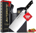 SliceElite Slice Series 7 Inch Cleaver Knife High Carbon German Steel Blade Pakkawood Handle Dual Sheath Sharp Butcher Knife Kitchen Chopper Bone Cutter Meat Slicer Vegetable Knife BBQ Butcher Cleaver