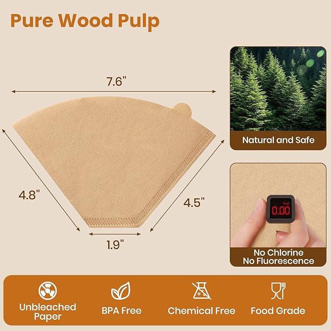 AOZITA #4 Cone Coffee Filters 8-12 Cup, 100 Count Unbleached Natural Coffee Paper Filters, No Blowout, Disposable Coffee Filter for Pour Over and Drip Coffee Maker
