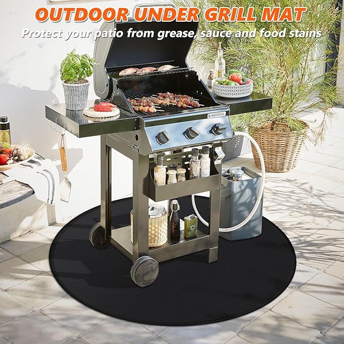 60" Round Fire Pit Mat for Solo Stove Bonfire/Under Grill Mat for Outdoor Grill Fireproof Waterproof Oil-Proof, 4 Layers Fireproof Mat Fireplace Mat BBQ Floor Mat for Deck Patio Grass Outdoor Smoker